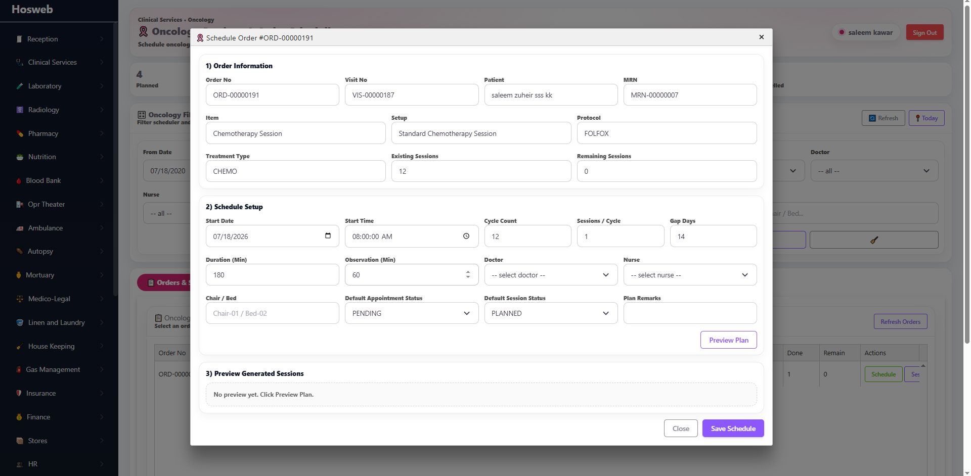 Hosweb Oncology screen