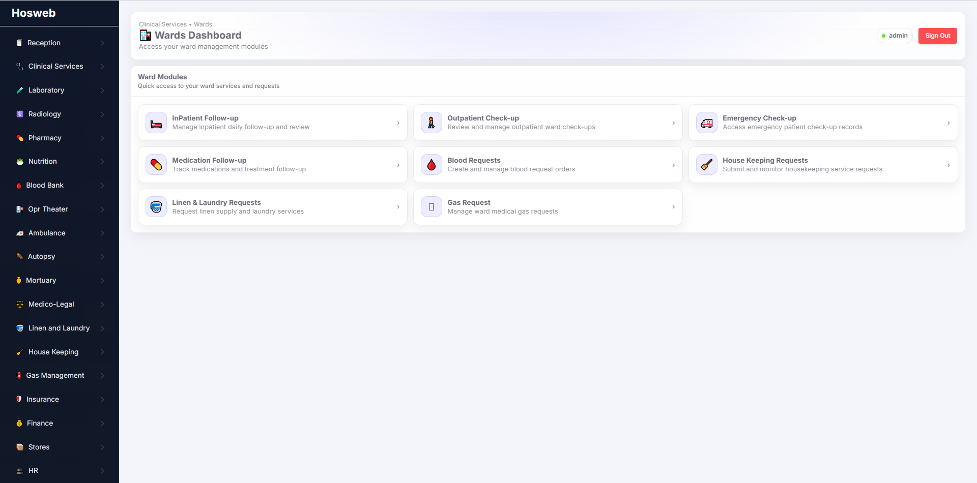 Hosweb Nursing Wards screen