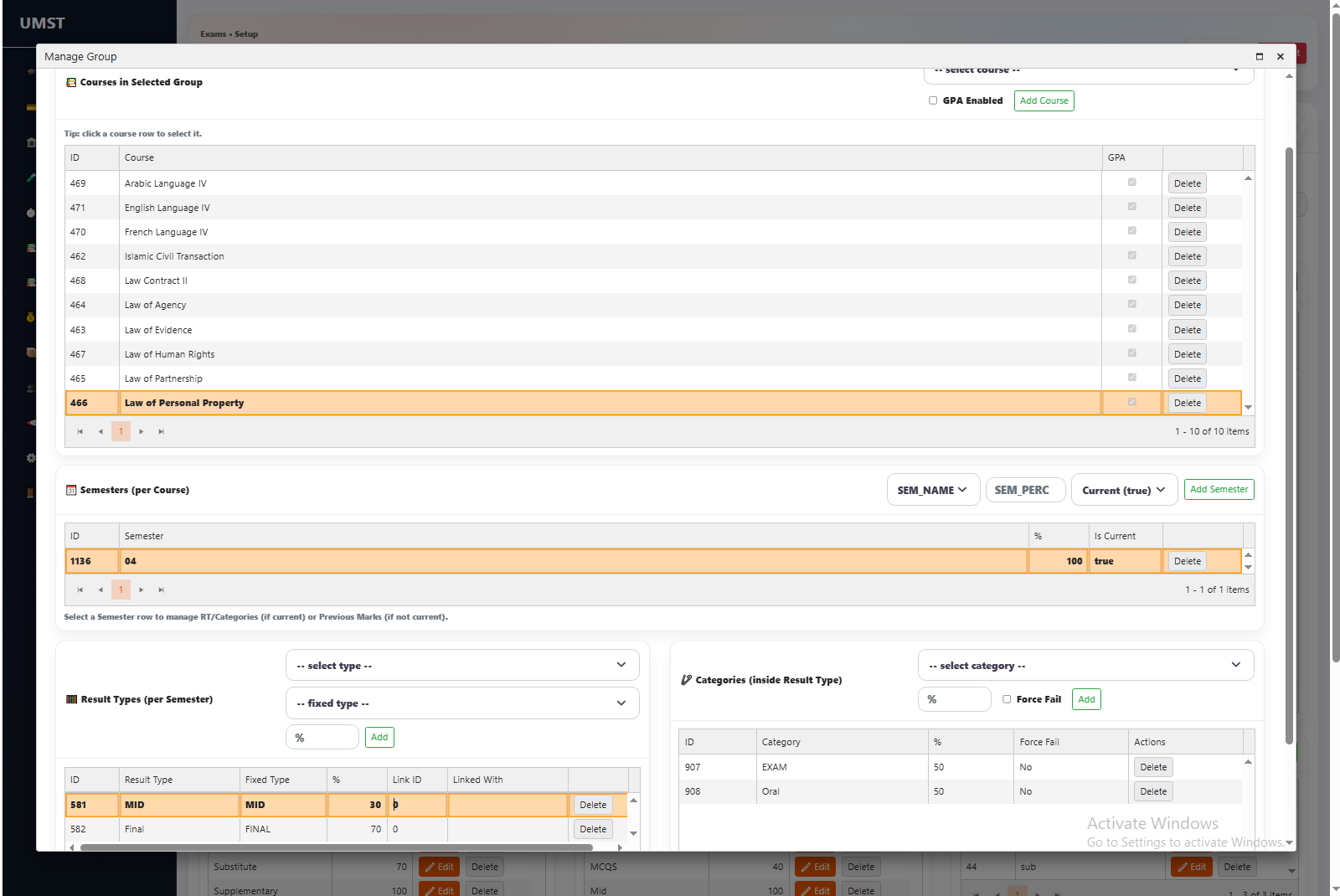 UniWeb Examination Setup