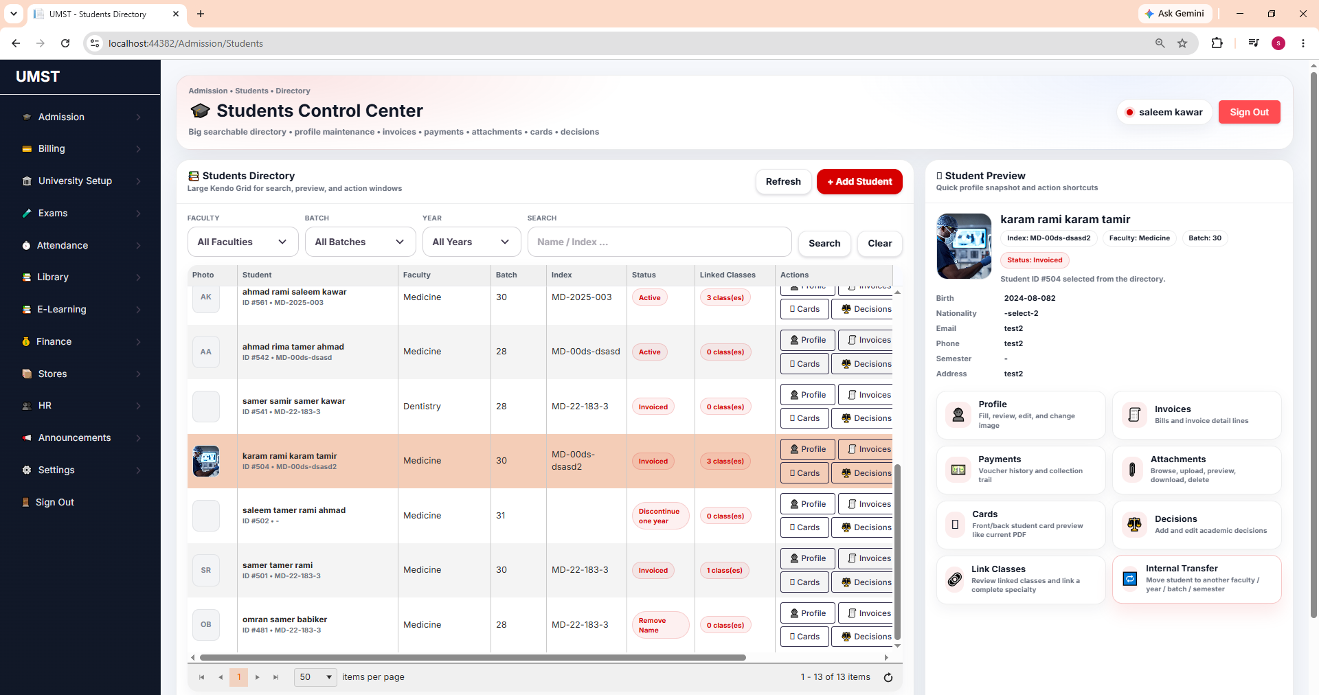 UniWeb Student Information
